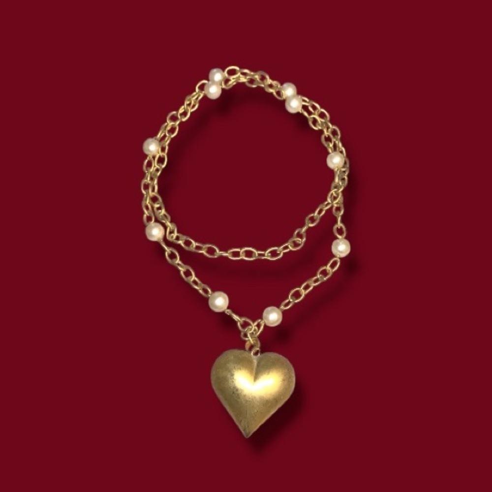 Vintage 80s 90s Y2K Gold Heart Pendant Necklace with Pearls